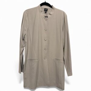 Eileen Fisher Button Up Long Wool Blend Jacket Size Large Minimalist Lightweight